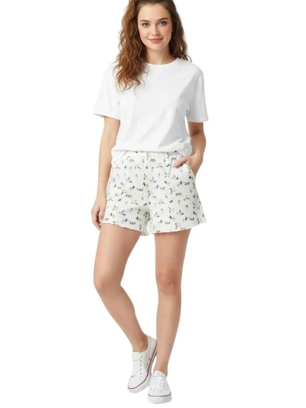 SHEIN Women's Ditsy Floral Frill Hem Sweat Shorts Size Small NWOT